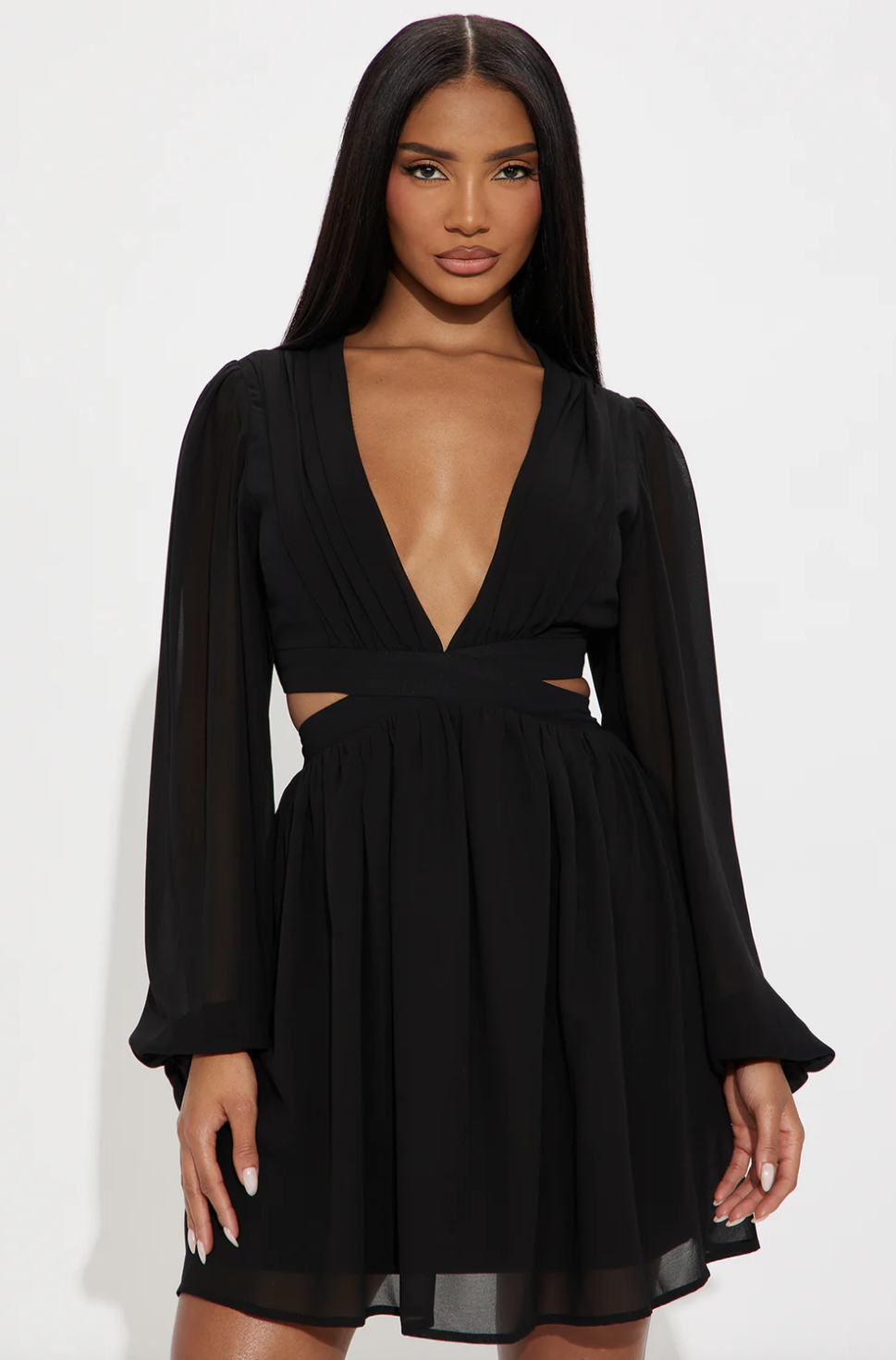 Natalia Chiffon Mini Dress - Black